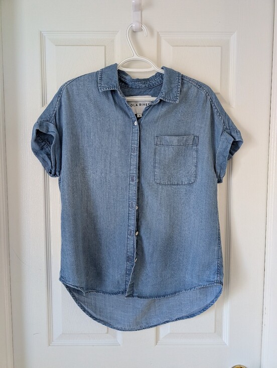 Lola River Tops - Light Wash Denim Button-Up Shirt